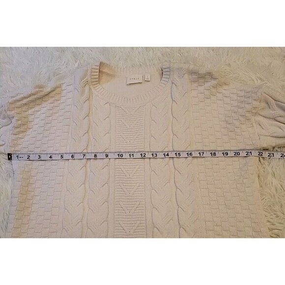 Cyrus Knits Sweater Womens Large Cream Ivory Cableknit Fisherman Winter White - Picture 7 of 11